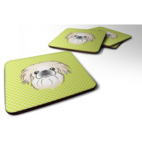 "Caroline's Treasures BB1283FC Checkerboard Lime Green Pekingese Foam Coaster (Set of 4), 3.5"" H x 3.5"" W, Multicolor"