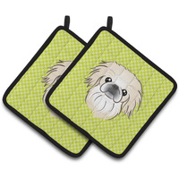 "Caroline's Treasures Checkerboard Lime green Pekingese Pair of Pot Holders BB1283PTHD, 7.5HX7.5W, Multicolor"