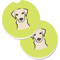 "Caroline's Treasures Checkerboard Lime green Yellow Labrador Set of 2 Cup Holder Car Coasters BB1284CARC, 2.56, Multicolor"