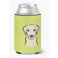 Checkerboard Lime Green Yellow Labrador Can or Bottle Hugger BB1284CC