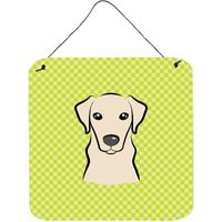 "Caroline's Treasures Checkerboard Lime Green Yellow Labrador Wall or Door Hanging Prints, 6 x 6"""