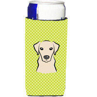 Checkerboard Lime Green Yellow Labrador Ultra Beverage Insulators for slim cans