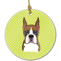 Checkerboard Lime Green Boxer Ceramic Ornament BB1285CO1