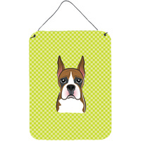 "Caroline's Treasures Checkerboard Lime Green Boxer Wall or Door Hanging Prints, 16"" x 12"""