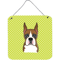 "Caroline's Treasures Checkerboard Lime Green Boxer Wall or Door Hanging Prints, 6 x 6"""