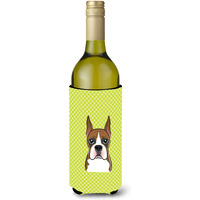 Checkerboard Lime Green Boxer Wine Bottle Beverage Insulator Hugger BB1285LITERK