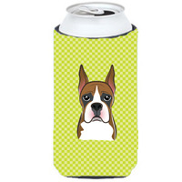 Checkerboard Lime Green Boxer Tall Boy Beverage Insulator Hugger BB1285TBC