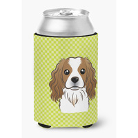 Checkerboard Lime Green Cavalier Spaniel Can or Bottle Hugger BB1286CC