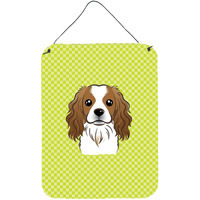 "Caroline's Treasures Checkerboard Lime Green Cavalier Spaniel Wall or Door Hanging Prints, 16"" x 12"""