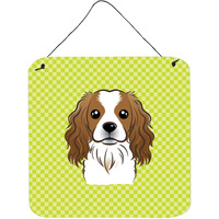 "Caroline's Treasures Checkerboard Lime Green Cavalier Spaniel Wall or Door Hanging Prints, 6 x 6"""