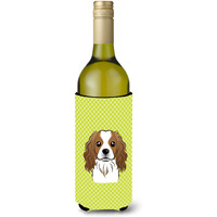 Checkerboard Lime Green Cavalier Spaniel Wine Bottle Beverage Insulator Hugger BB1286LITERK