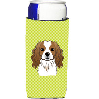 Checkerboard Lime Green Cavalier Spaniel Ultra Beverage Insulators for slim cans