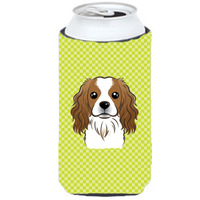 Checkerboard Lime Green Cavalier Spaniel Tall Boy Beverage Insulator Hugger BB1286TBC