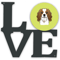 "Caroline's Treasures Checkerboard Lime Green Cavalier Spaniel Metal Artwork Love wall-decor, Multicolor"