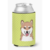 Checkerboard Lime Green Shiba Inu Can or Bottle Hugger BB1287CC