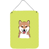 "Caroline's Treasures Checkerboard Lime Green Shiba Inu Wall or Door Hanging Prints, 16"" x 12"""