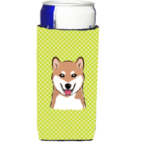 Checkerboard Lime Green Shiba Inu Ultra Beverage Insulators for slim cans BB1287MUK