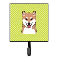"Caroline's Treasures BB1287SH4 Checkerboard Lime Green Shiba Inu Leash or Key Holder, Small, Multicolor"