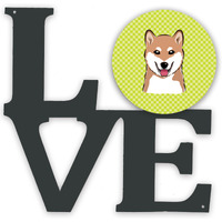 "Caroline's Treasures Checkerboard Lime Green Shiba Inu Metal Artwork Love wall-decor, Multicolor"