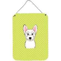 "Caroline's Treasures Checkerboard Lime Green Westie Wall or Door Hanging Prints, 16"" x 12"""