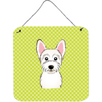 "Caroline's Treasures Checkerboard Lime Green Westie Wall or Door Hanging Prints, 6 x 6"""