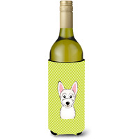 Checkerboard Lime Green Westie Wine Bottle Beverage Insulator Hugger BB1288LITERK
