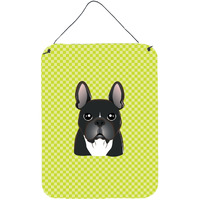 "Caroline's Treasures BB1289DS1216 Checkerboard Lime Green French Bulldog Wall or Door Hanging Prints, 16"" x 12"""