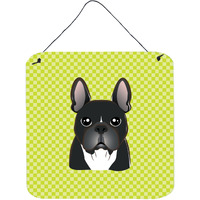 "Caroline's Treasures BB1289DS66 Checkerboard Lime Green French Bulldog Wall or Door Hanging Prints, 6 x 6"""