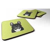 "Caroline's Treasures BB1289FC Checkerboard Lime Green French Bulldog Foam Coaster (Set of 4), 3.5"" H x 3.5"" W, Multicolor"