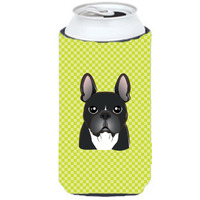 Checkerboard Lime Green French Bulldog Tall Boy Beverage Insulator Hugger BB1289TBC