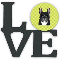 "Caroline's Treasures Checkerboard Lime Green French Bulldog Metal Artwork Love wall-decor, Multicolor"