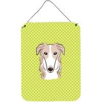 "Caroline's Treasures Checkerboard Lime Green Borzoi Wall or Door Hanging Prints, 16"" x 12"""