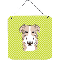 "Caroline's Treasures Checkerboard Lime Green Borzoi Wall or Door Hanging Prints, 6 x 6"""