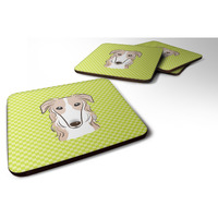 "Caroline's Treasures BB1290FC Checkerboard Lime Green Borzoi Foam Coaster (Set of 4), 3.5"" H x 3.5"" W, Multicolor"