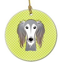 Checkerboard Lime Green Saluki Ceramic Ornament BB1291CO1