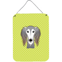 "Caroline's Treasures Checkerboard Lime Green Saluki Wall or Door Hanging Prints, 16"" x 12"""