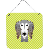 "Caroline's Treasures Checkerboard Lime Green Saluki Wall or Door Hanging Prints, 6 x 6"""