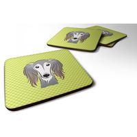 "Caroline's Treasures BB1291FC Checkerboard Lime Green Saluki Foam Coaster (Set of 4), 3.5"" H x 3.5"" W, Multicolor"