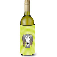 Checkerboard Lime Green Saluki Wine Bottle Beverage Insulator Hugger BB1291LITERK
