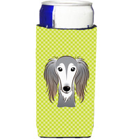 Checkerboard Lime Green Saluki Ultra Beverage Insulators for slim cans BB1291MUK