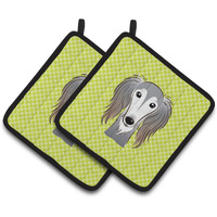 "Caroline's Treasures Checkerboard Lime green Saluki Pair of Pot Holders BB1291PTHD, 7.5HX7.5W, Multicolor"