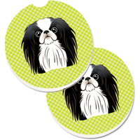 "Caroline's Treasures Checkerboard Lime green Japanese Chin Set of 2 Cup Holder Car Coasters BB1292CARC, 2.56, Multicolor"