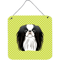 "Caroline's Treasures Checkerboard Lime Green Japanese Chin Wall or Door Hanging Prints, 6 x 6"""