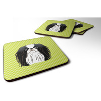 "Caroline's Treasures BB1292FC Checkerboard Lime Green Japanese Chin Foam Coaster (Set of 4), 3.5"" H x 3.5"" W, Multicolor"