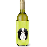 Checkerboard Lime Green Japanese Chin Wine Bottle Beverage Insulator Hugger BB1292LITERK