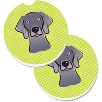 "Caroline's Treasures Checkerboard Lime green Weimaraner Set of 2 Cup Holder Car Coasters BB1293CARC, 2.56, Multicolor"
