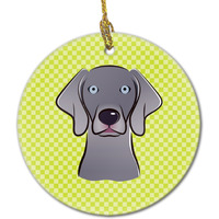 Checkerboard Lime Green Weimaraner Ceramic Ornament BB1293CO1