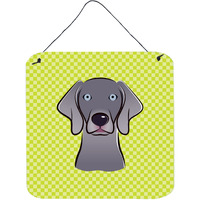 "Caroline's Treasures Checkerboard Lime Green Weimaraner Wall or Door Hanging Prints, 6 x 6"""