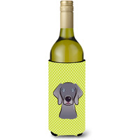 Checkerboard Lime Green Weimaraner Wine Bottle Beverage Insulator Hugger BB1293LITERK