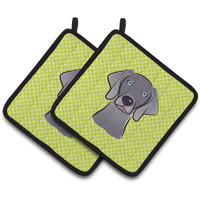 "Caroline's Treasures Checkerboard Lime green Weimaraner Pair of Pot Holders BB1293PTHD, 7.5HX7.5W, Multicolor"